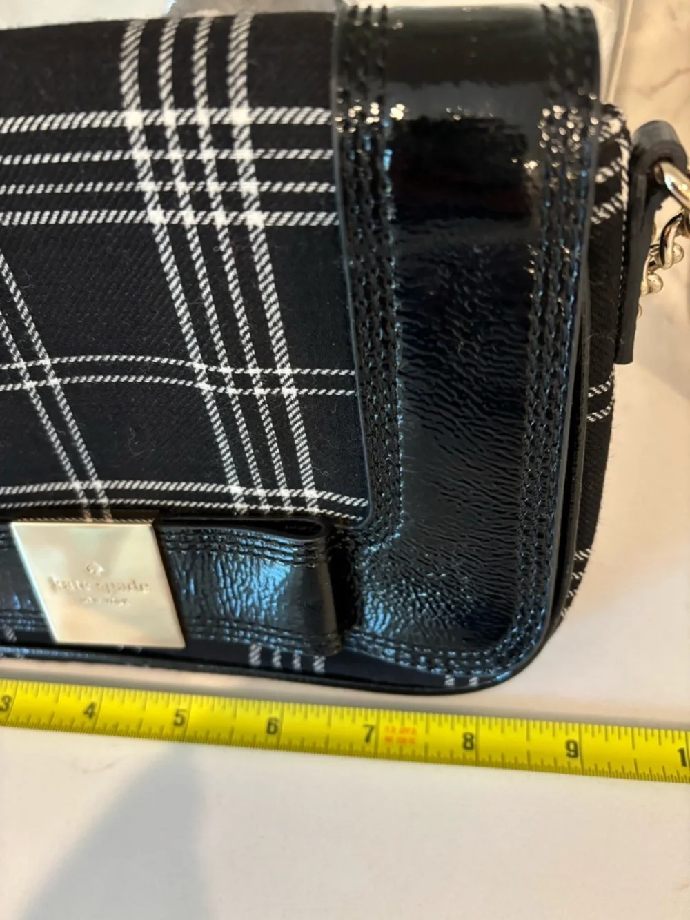 Kate Spade Primrose Hill Little Kailen Crossbody Plaid Fabric Patent Leather Bow